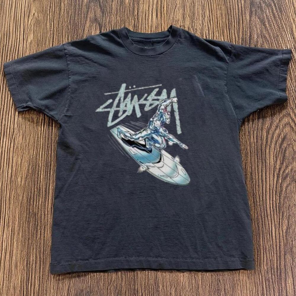 Gildan Men Black T-Shirt, StSsy Black Surf Tee
